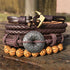 Armband Herren Set Aztek Unisex Edelstahl Braun Leder